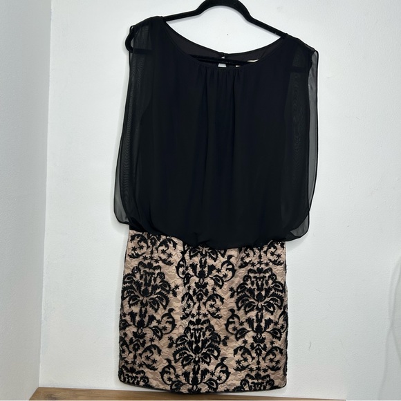 Aidan Mattox Embroidered Chiffon Black Sequins Short Dress sz 4 cocktail  party